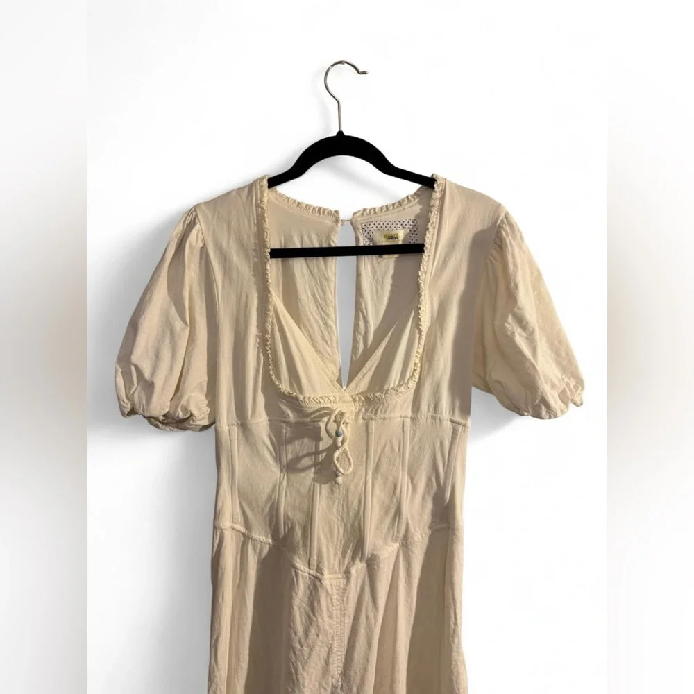 Maeve Anthropologie Puff-Sleeve Corset Linen Midi Dress - White Size Large - Picture 6 of 16